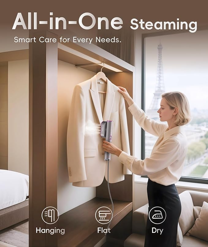 Steamer for Clothes, 1000W Portable Garment Steamer Travel Size, 100-240V Dual Voltage, 120ml Tank Handheld Steam & Iron 2 in 1, for Home, Business, Global & Europe Traveling, Space Grey
