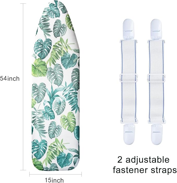 Ironing Board Cover and Pad 15" x 54", 4 Layers Extra Thick Iron Board Cover, Standard Size Ironing Board Cover Scorch Resistant Elastic Edge and Loop Fastener Strap