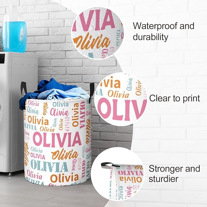 Custom Name Laundry Basket, Personalized Collapsible Laundry Hamper with Name for Bathroom Bedrooms, Customized Dirty Clothes Hamper Storage Basket Gifts for Kids Boys Girls Baby Men Women