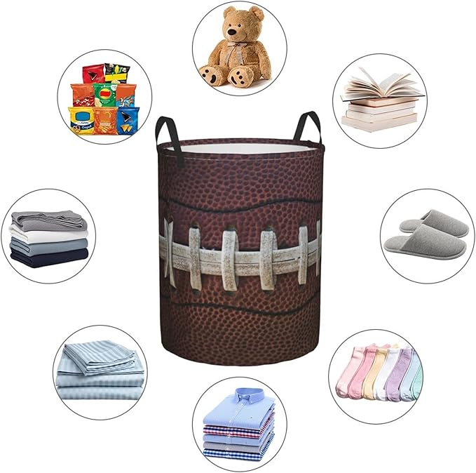 Dujiea American Football Themed Laundry Basket Round with Handle, Collapsible Foldable Canvas Storage Bin Dirty Clothes Bag for Laundry/Toys Organizer/College Dorm/Nursery/Decor(2 Sizes)