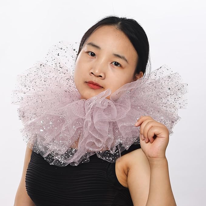 BLESSUME Victorian Retro Mesh Neck Ruff Ruffle Collar Layered Clown Neck Collar