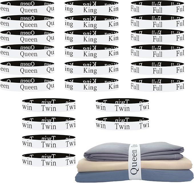 24 Pieces Bed Sheet Organizer Bands, Closet Organization Sheet Straps, Linen Labels Bedding Bands, Elastic Bed Sheet Storage Sheet Keepers （6PcsQueen 6PcsKing 6PcsTwin 6PcsFull）