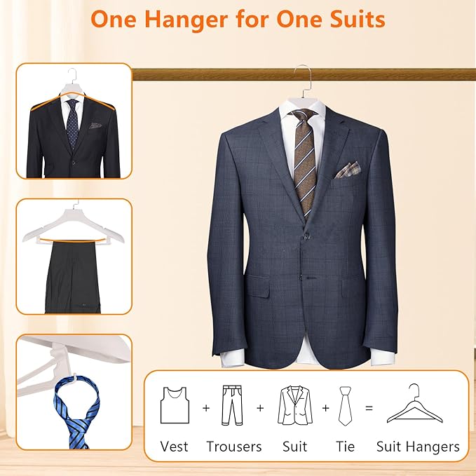 Plastic Extra Wide Shoulder Suit Hangers for Men 10 Pack Width 17.7", Ivory White Sweater Hangers no Shoulder Bump Non Slip for Thick Sweaters, Clothes Hangers with Pants Bar & Metal Hook