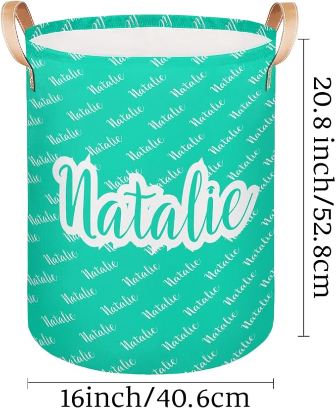 Personalized Laundry Basket, Custom Gift Laundry Hamper, Collapsible Nursery Waterproof Laundry Baskets, Dirty Clothes Toy Hamper with Handles Name Blue Green