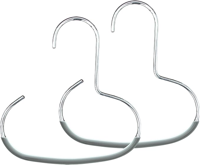 Mawa Scarf, Shawl, Belt, and Accessory Organizer, Non-Toxic Metal Hanger with Grip Coating, Easy Access Open Hook, Model G-1 Space Saving Design, Set of 2, Silver