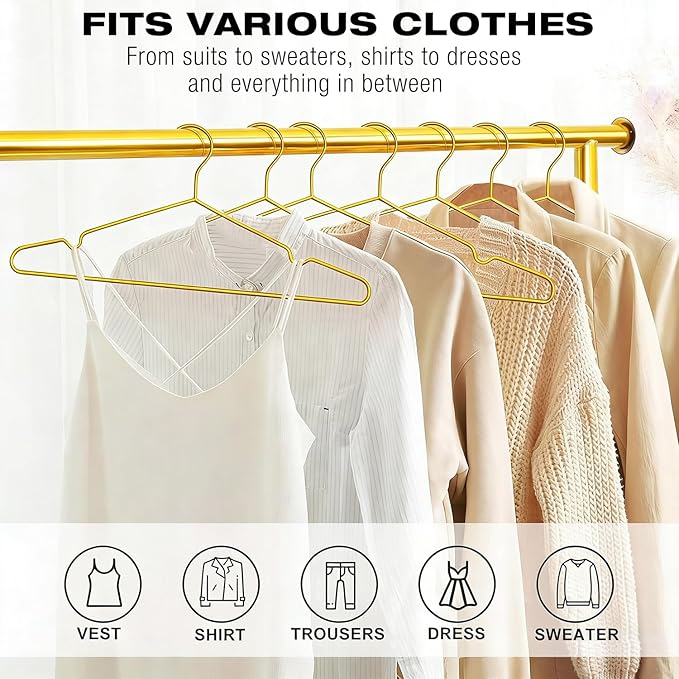 30 Pack Clothes Hangers, METLUCK Stainless Steel Gold Hangers for Clothes Strong Wire Metal Coat Hangers Standard Suit Hangers, Great for Daily Use -17.7 Inch, Gold