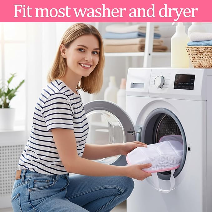 2 Pcs Bra Laundry Bags for Washing Machine 11.8'' x 7.8'' Lingerie Wash Bags with Zipper Reusable Bra Washing Bag 3D Delicates Protector for Bras Socks Swimsuits(Gray, Pink)