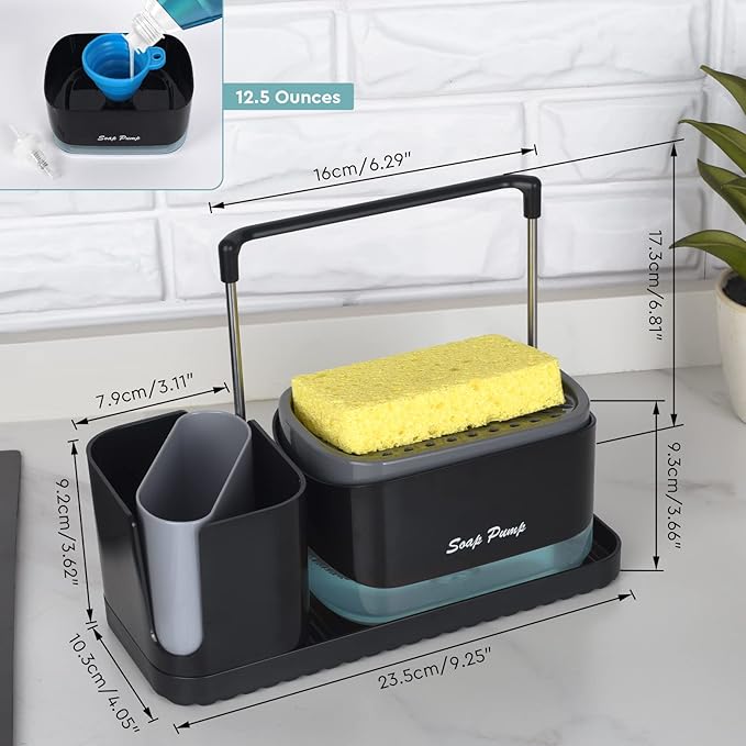 Bestseek Kitchen Soap Dispenser Set with Tray and Sponge Holder, Sink Caddy Organizer with Dishcloth and Dish Brush Holder, for Countertop Storage Organize - Practical Kitchen Gadgets