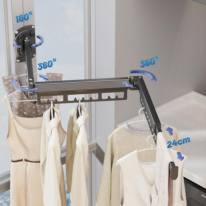 Clothes Drying Rack Wall Mounted,Expandable Drying Rack Clothing(Tri-Fold),Laundry Space Saver Wall Mounted,Portable,Space-Saving Drying Rack,for Balcony,Laundry,Bathroom, 220 lb Capacity