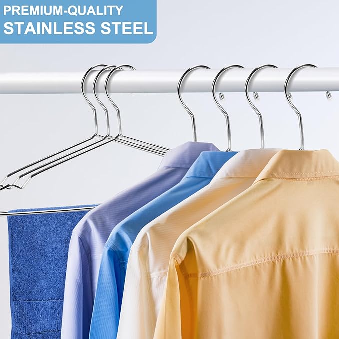 Wire Hangers,Heavy Duty Clothes Hanger,Silver Metal Hangers,Stainless Steel Coat Hanger with Non Slip Notch,Ultra Thin Space Saving Wire Hanger 16.5 Inch (10Pack)