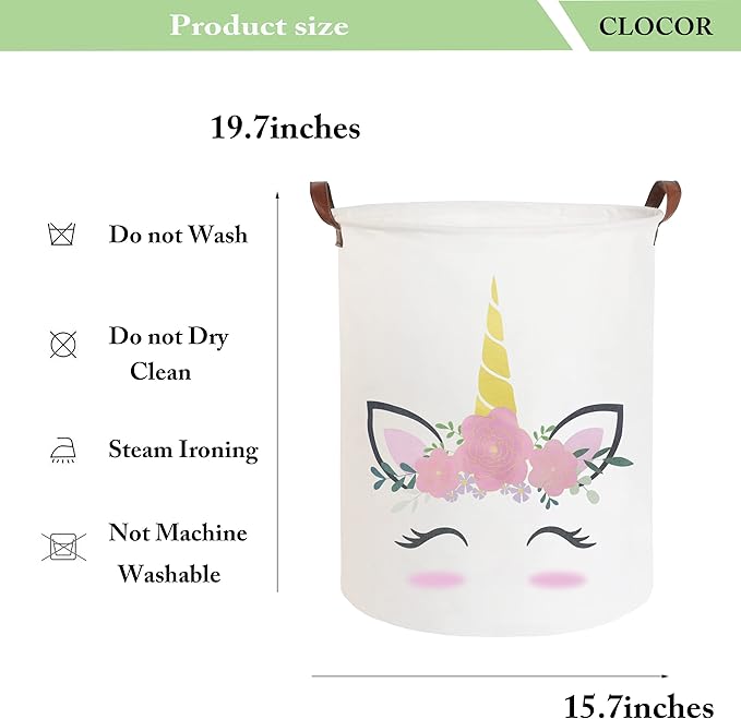 CLOCOR Pink Unicorn Laundry Basket,Kids Toy Storage Bin,Baby Girls Dirty Clothes Hamper,Nursery Hamper for Bedroom,Bathroom Decor,Gift Basket (Pink Unicorn)