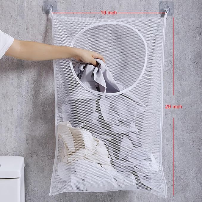 ZIIYAN 2 Pack Door Hanging Laundry Hamper Bag, Mesh Laundry Bag, Large Dirty Clothes Bag Over the Door Organizer
