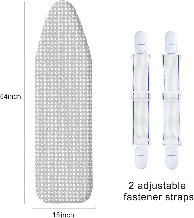Ironing Board Cover and Pad 15" x 54", 4 Layers Extra Thick Iron Board Cover, Standard Size Ironing Board Cover Scorch Resistant Elastic Edge and Loop Fastener Strap