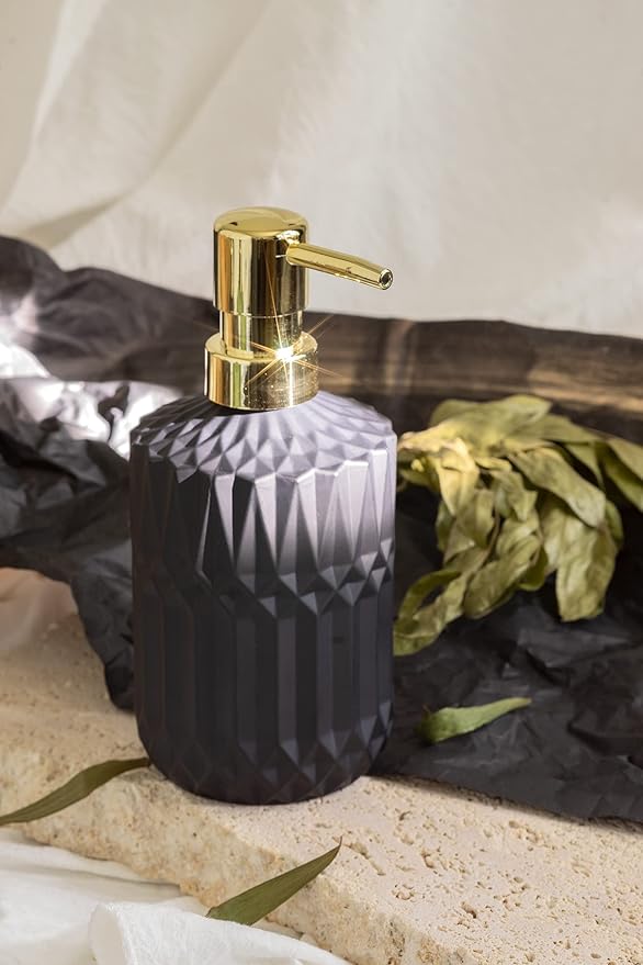 EMPO Matte Black Glass Soap Dispenser with ABS Plastic Pump, Lotion Dispensers for Kitchen, Bathroom (Black)