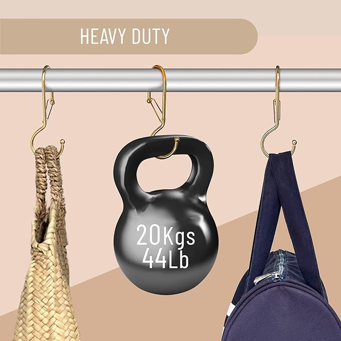 6 Purse Hanger for Closet. Tote Hanger. S-Shaped Hooks S Hooks Twist Design. Anti Drop S-Shaped Hook for Hanging Handbags with Safety Buckle to Prevent Falls. Heavy Duty. (Gold, Twisted)