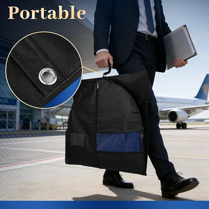 Lzerking Premium Garment Bag 8-Pack, 43 Inch Garment Bags for Hanging Clothes, Suit Bags for Travel with Clear Window, Sweater, Coat & Suit Storage