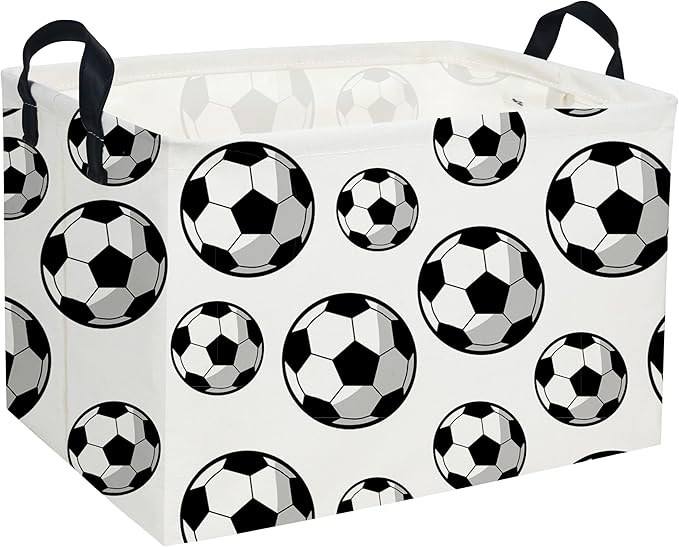 Rectangular Soccer Basket,Easter Baskets for Kids .Waterproof PE Coating Cute Bins with Handles.Boys Basket,Toys Box,Books Baskets,Gifts Box. (Soccers)