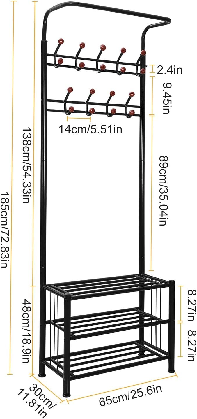 Moclever Coat Rack Shoe Bench, Hall Tree with Storage Shelf for Entryway, Industrial Coat Shoe Racks with Organization, 3-in-1 Design, Easy Assembly