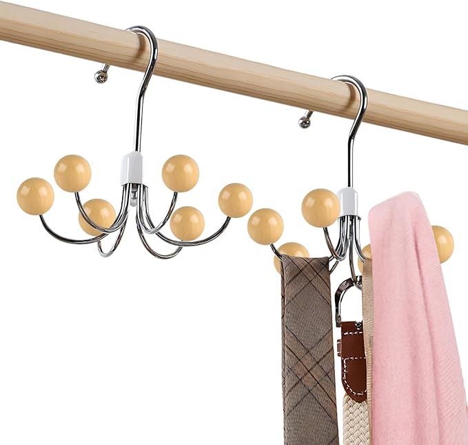 2 Pack Hoodie Hanger for Organizer 360° Swivel Closet Hooks for Belt, Space-Saving Hanger Bra Storage, Accessorise Organizer for Tie, Hat, Tanktop, Scarf, Purse