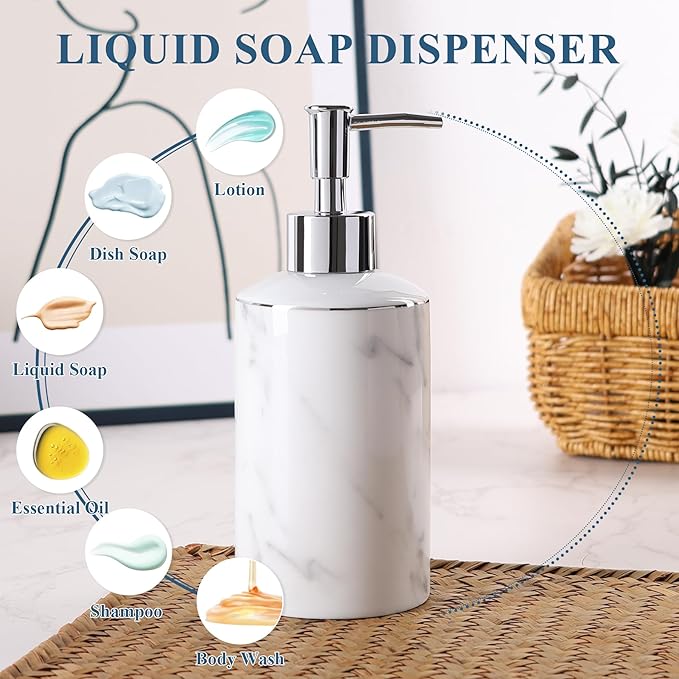 Ceramic Soap Dispenser, Marble Look Lotion Dispenser 12.5OZ Liquid Hand Soap Dispenser Pump Bottle for Hotel Kitchen Bathroom, ANTIS'S HOME