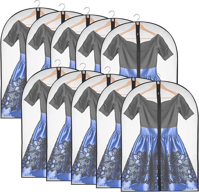 Garment Bags for Hanging Clothes, Clear Proof Suits Covers with 4" Gussets for Closet Storage and Travel Hanging Clothes Bag for Coat, Sweater, Jacket, Dress, Shirts (10 Pack - 24" x 48")