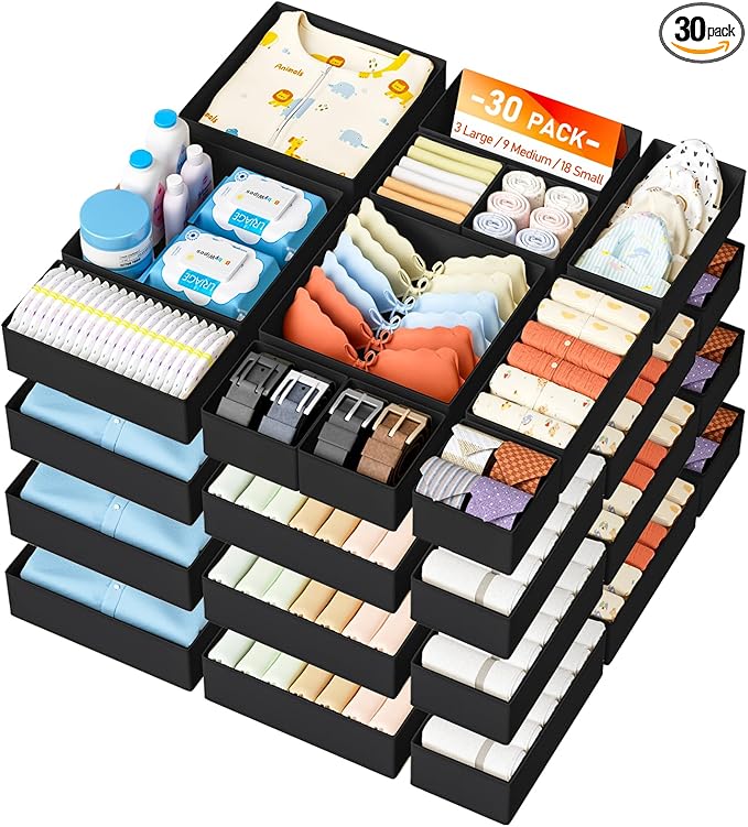 DIMJ Drawer Organizer Clothes Storage - 30 Pack Baby Dresser Organizer for Nursery, Small Fabric Closet Drawer Organizer Bins for Underwears Socks, Foldable Storage Dividers Organization for Bedroom