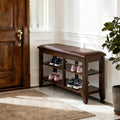 PY HOME & SPORTS Shoe Rack for Entryway 23.6": 2-Tier Shoe Storage Bench, Adjustable/Removable Shelves, Rubberwood Shoe Benches for Hallway, Porch, Bathroom, Brown