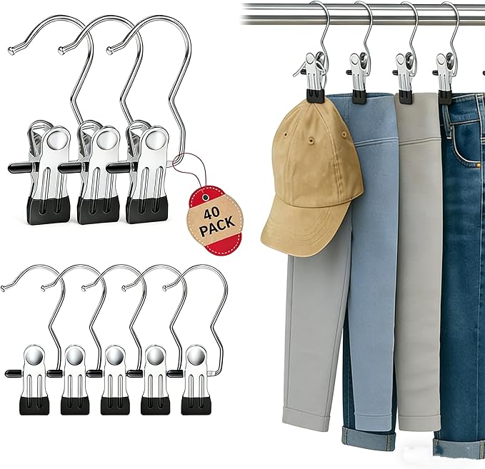 40 Pack Metal Clip Hangers Heavy Duty Single Hanger Clips for Closet Boot Hanger Clips for Wardrobe Travel Scarf Socks Gloves Hats