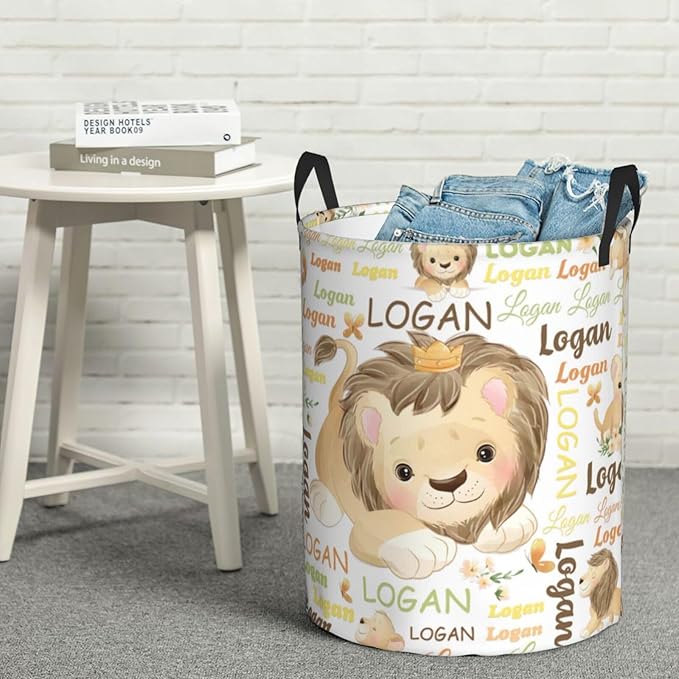 Lion Laundry Basket,Personalized Laundry Hamper for Boys Girls,Custom Laundry Basket With Name, Customized Dirty Clothes Hamper for Bathroom Bedrooms,M-19.5"X 15.7"