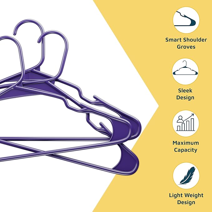 Plastic Clothes Hangers – Heavy Duty Hanger Set, for Organizing Clothes, Dresses, and Coats, Holds Up to 5 lbs, Space-Saving Hangers with Non-Slip Shoulder Grooves, Pack of 200, Purple