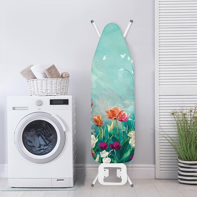 Flashideas Floral Ironing Board Cover and Pad 15x54 Inch Standard Ironing Board Cover with Elastic Edge and Hook and Loop Fasteners Scorch and Stain Resistant Cotton