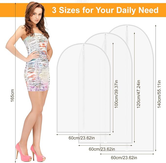 15 Pack Garment Bag with Zipper, Plastic Garment Bags for Hanging Clothes Dresses Clear Suit Cover Bags for Closet Storage Short Coats, Jackets, Shirts 24" x 40"/47"/55"