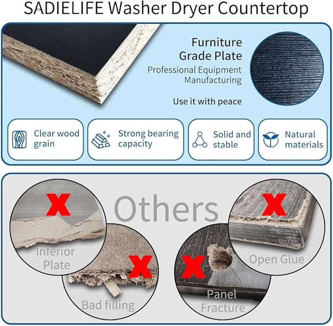 Washer Dryer Countertop Only, 27.5" x 27.5" Laundry Room Countertop for Folding, Washer and Dryer Countertop Single with Non-Slip Pads, Easy Install Washer and Dryer Topper with Edge Rails Walnut