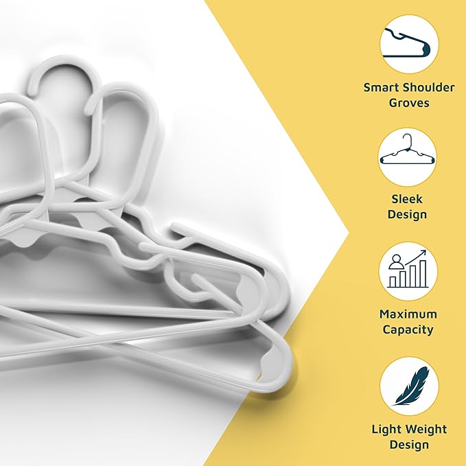 Lifemaster Plastic Kids Clothes Hanger – Children Clothes Hanger with Shoulder Notch, 11.6 Inch Space-Saving Closet Organizer for Baby, Toddler, and Kids Clothing, Hold Up To 5 lbs, Pack of 100, White