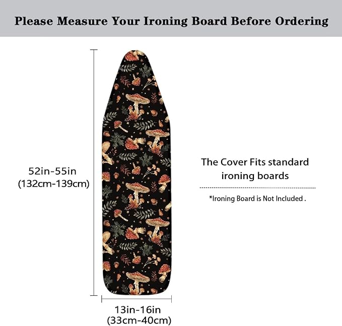 SEANATIVE Retro Mushroom Ironing Board Cover and Pad with Elastic Edge Hook and Loop Fasteners, Home Decor Iron Board Cover Machine Washable