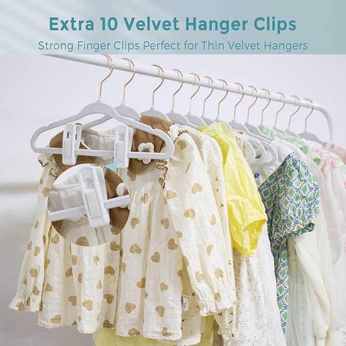 14 Inch Velvet Kids Hangers 30 Pack - Ultra Durable Non Slip Felt Hanger for Big Kids & Preteens- Slim Space-Saving Children's Closet Hangers for Heavy Clothes with 10 Hanger Clips - White