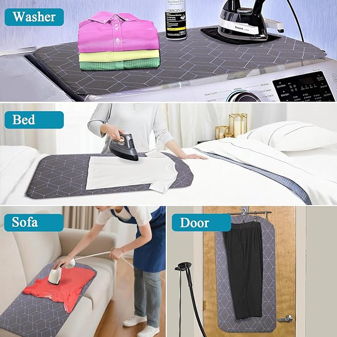 Steamer Board for Clothes - 35"x17.5" Hanging Steamer Board with Ironing Glove, Over Door Foldable Steam Stand, 360° Rotatable Hook, Garment Steamer Rack for Steaming & Ironing