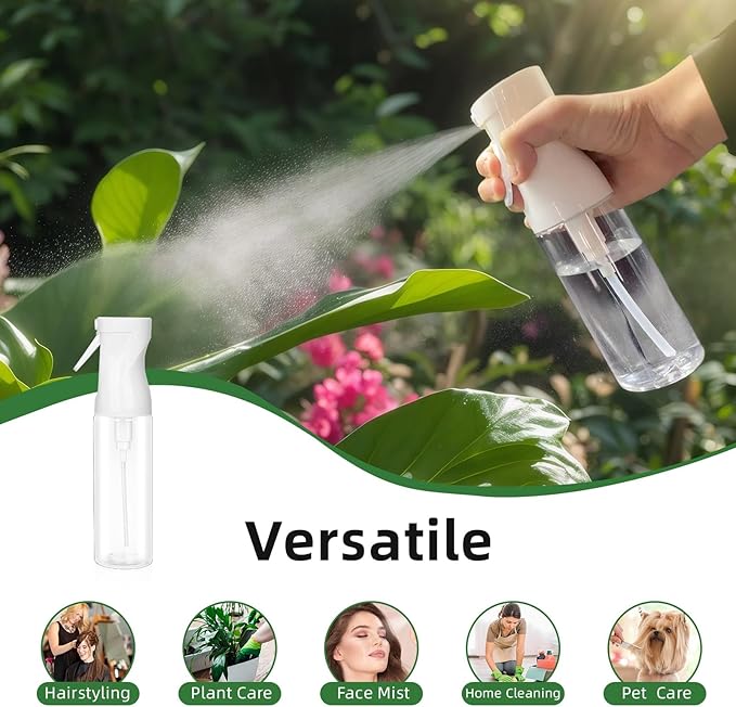 Continuous Spray Bottle – Patented Superior Ultra-Fine Mist Sprayer for Hair Styling, Plants & Cleaning, Durable 360° Leak-Proof BPA-Free Refillable Mister, White 300 ml / 10 oz