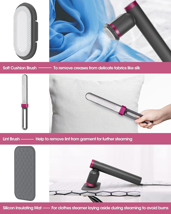 Travel Clothes Steamer, Powerful 1200W Handheld Garment Steamer, 15s Fast Heat-Up & 10-Min Continuous Steam, Mini Portable Iron with 5-in-1 Wrinkle Remover Kit (110V Only)