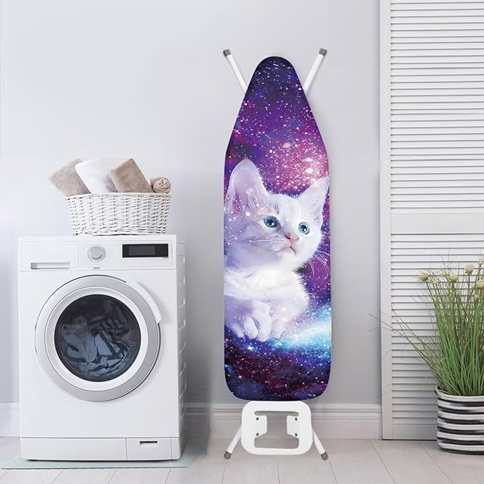 GLENLCWE Galaxy Cat Print Ironing Board Cover Padding with Elastic Edges Full Size Replacement Ironing Board Cover with Extra Thick Pad Scorch Resistant
