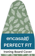 Encasa XO Ironing Board Cover and Pad 54"x18" - Thick 3mm Felt Padding, Drawstring Tightening & Lock, Easy Fit, Scorch & Stain Resistant, Fits X-Large Ironing Board - Big Leaves Green