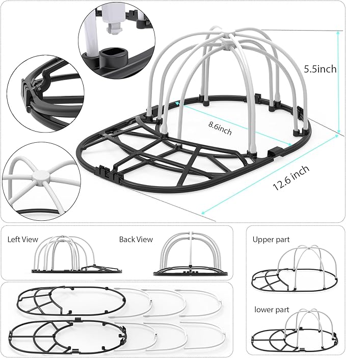 Hat Washer Cage for Washing Machine - Baseball Cap Cleaner Rack, Ball Cap Washing, Dishwasher Safe, Perfect for Cleaning and Protecting Hats in Dishwasher (White/Black 1 Pack (Assembly))