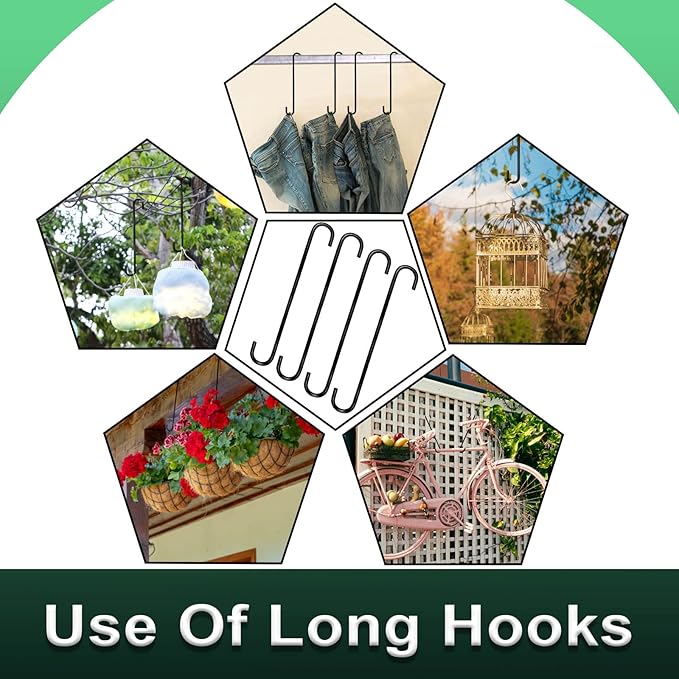 8 Pack 14 Inch Extra Large S Hooks -Heavy Duty Long S Hooks for Hanging Plant,S Hook for Tree Branch,Bird Feeder,Pots and Pans Closet Garden Pergola Indoor Outdoor X-Large