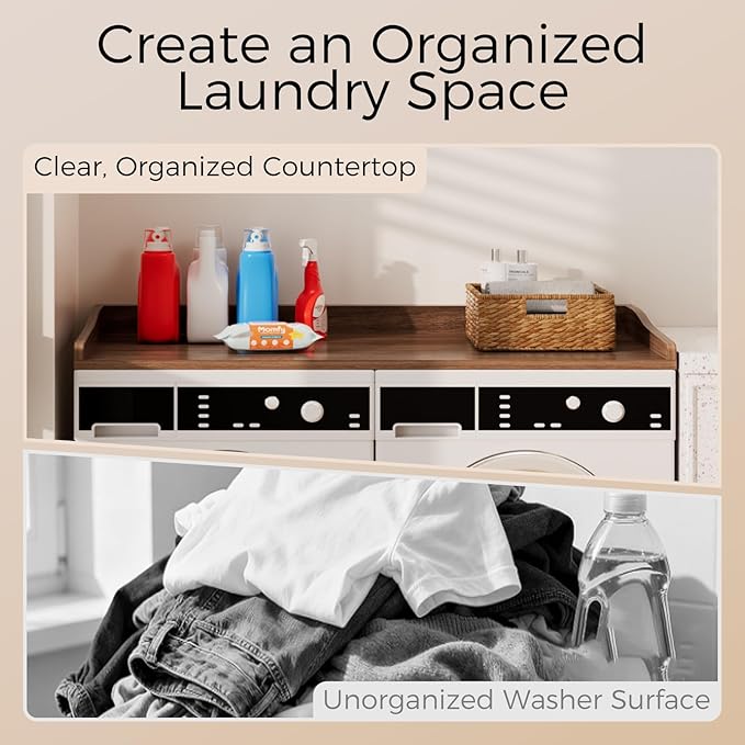 Washer Dryer Countertop, 54" W x 27.5"D Washer Dryer Topper with Non-Slip Mat, Laundry Countertop Organizer for Folding Clothes, Walnut