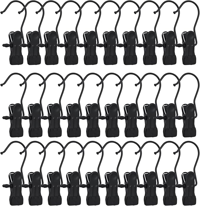 BEWISHOME 30 PCS Boot Hangers for Closet, Laundry Hooks with Clips, Boot Hanging Hold Clip, Clothes Pins, Space Saving Portable Travel Hangers Clip, Jeans, Tall Boots, Towel, Black FYC30B