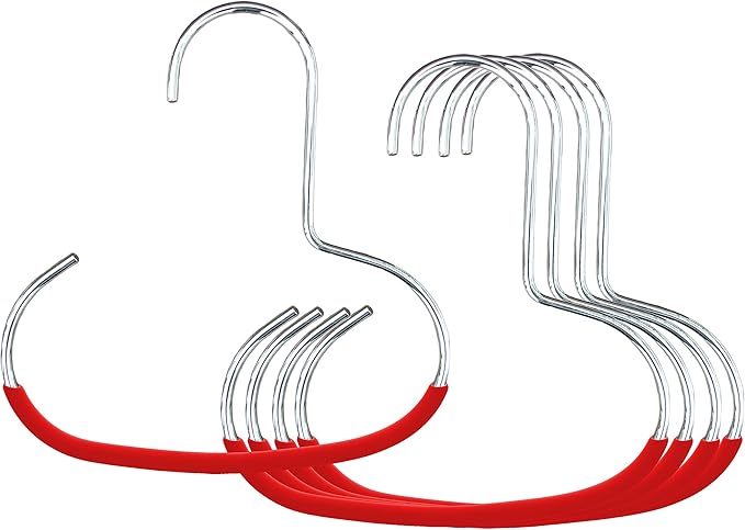 Mawa Scarf, Shawl, Belt, and Accessory Organizer, Non-Toxic Metal Hanger with Grip Coating, Easy Access Open Hook, Model G-1 Space Saving Design, Set of 5, Red