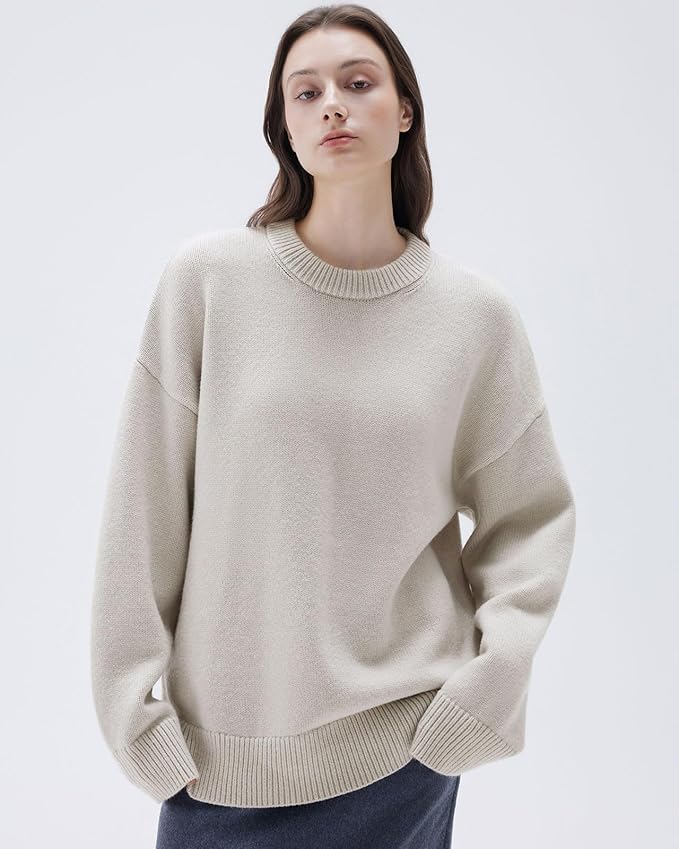 SUUKSESS Women Cashmere Blend Oversized Crew Neck Long Sleeve Pullover Sweaters