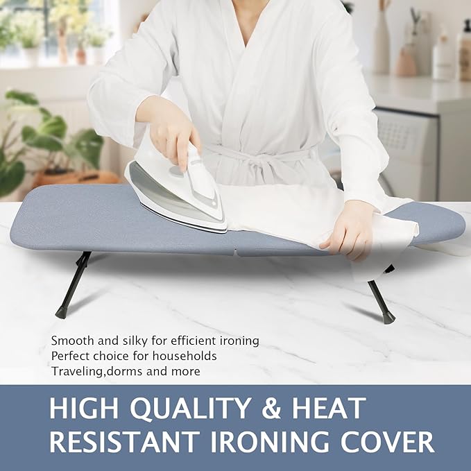 SheeChung 12.5"x32" Small Table Top Ironing Board Cover and Pad,Fits Mini Ironing Board,Extra Thick Padding,Elastic Cord&Fasteners,Heat Resistance(Ironing Board Not Included)