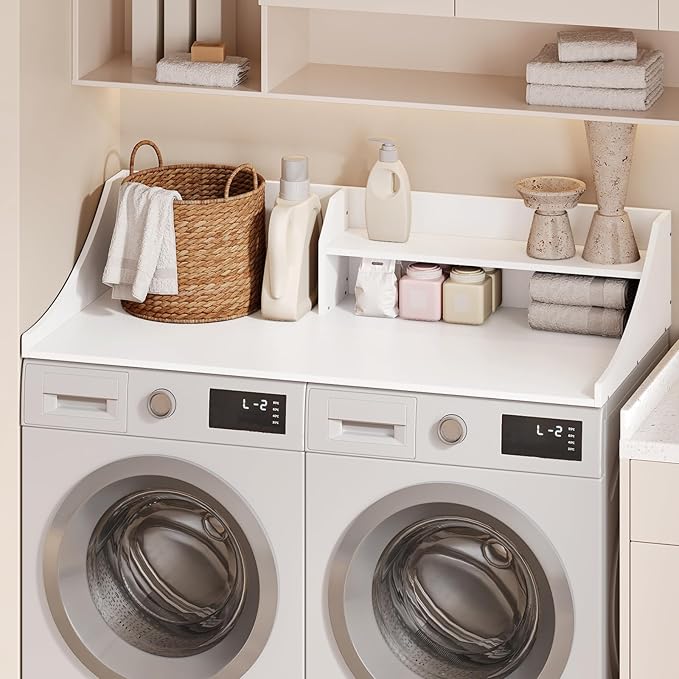 54'' Laundry Room Organization, 2-Tier Washer and Dryer Countertop for Folding Clothes and Organization, White