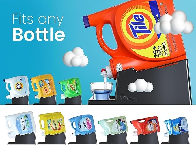Skywin TidyFriend No-Spill Liquid Laundry Detergent Dispenser Holder, Laundry Soap Dispenser Holder with Drip Tray for Laundry Room Organization (No Strap, Black)